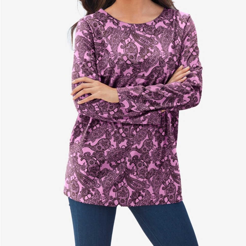 Romans orchid purple paisley long sleeve crew neck tee 5x